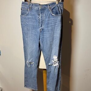 Agolde Riley high rise straight crop Los Angeles Classic Blue Jeans